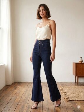 Veronica Beard Sheridan Exaggerated Flare Jeans Dark Indigo Sz 26